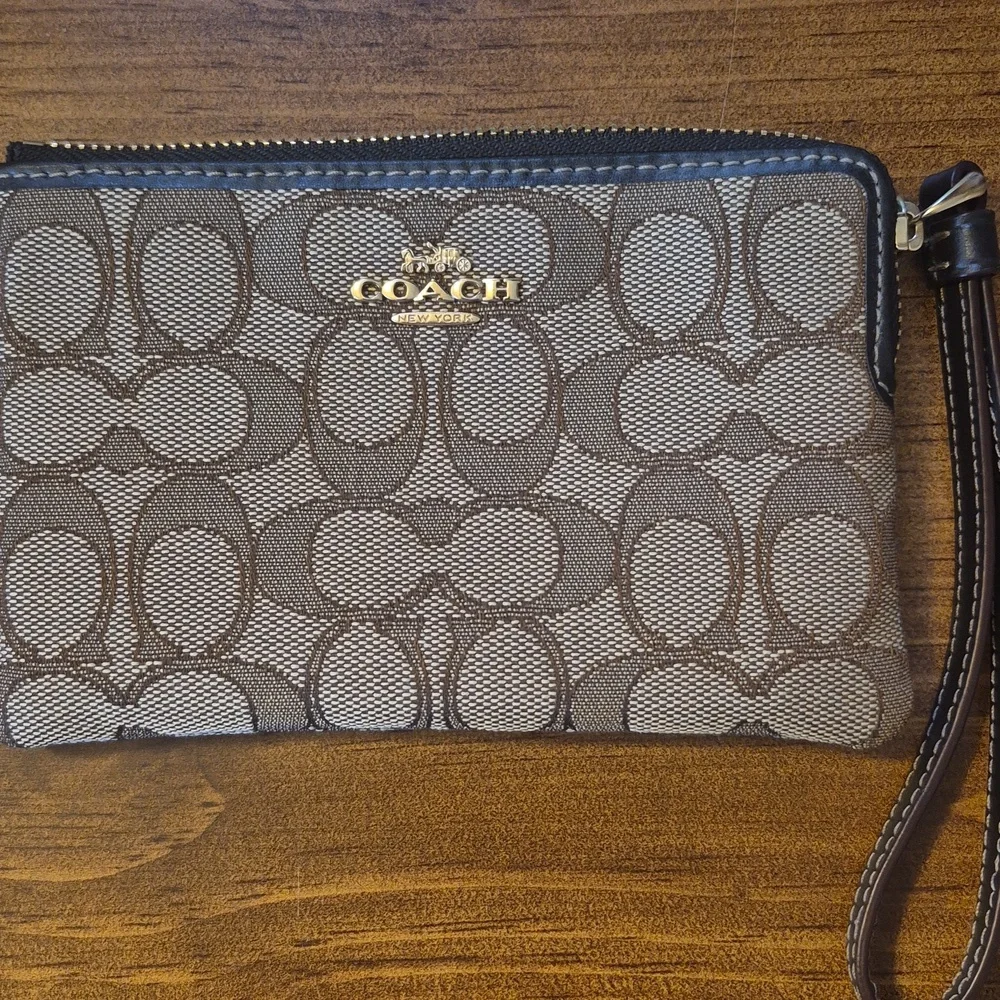 Coach Tan and Brown Signature Wristlet